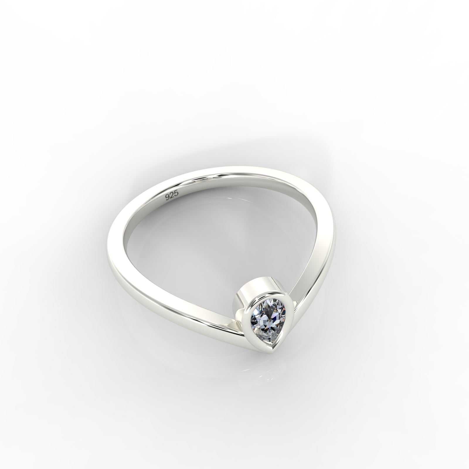 Dainty Diamond Chevron Ring For Her, Hallmarked 925 Sterling Silver - sitabo
